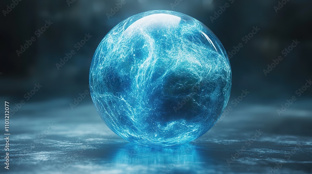 Poster digital earth sphere with blue technology structure rendering