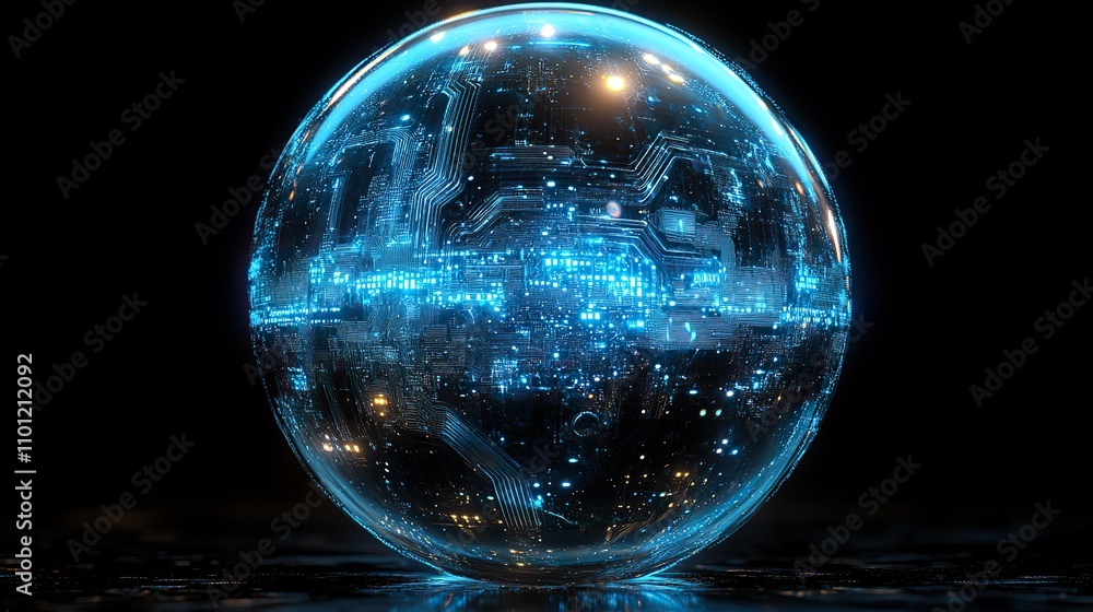Aufkleber digital earth sphere with blue technology structure rendering