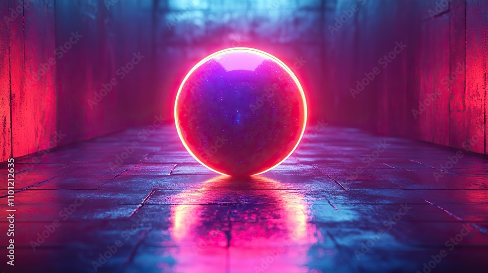 Poster digital sphere with dark neon light effect rendering