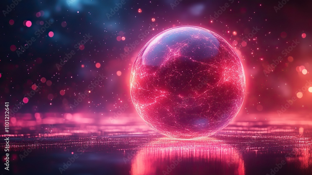 Poster digital sphere with dark neon light effect rendering