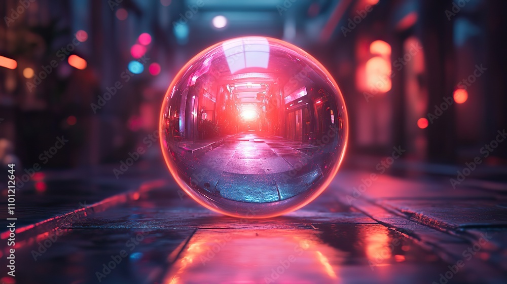 Poster digital sphere with dark neon light effect rendering