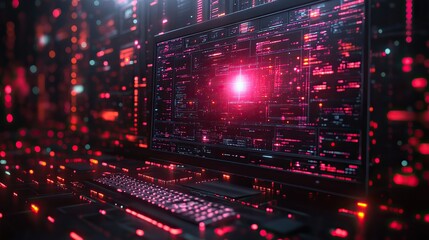 Obraz premium digital monitor with digital structure rendering