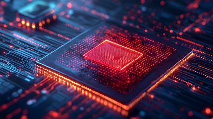 Obraz premium Glowing CPU on Motherboard, Technology Background
