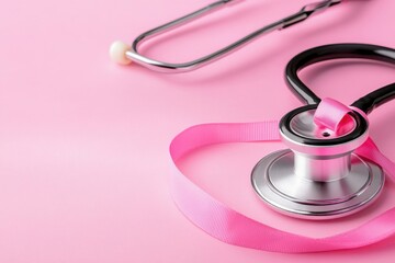 Fototapeta premium Pink canvas displaying stethoscope embellished with pink bow
