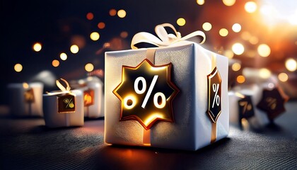 Percentage cubes labeled Cyber Monday Sale on a white background, close-up, with an imaginary address.