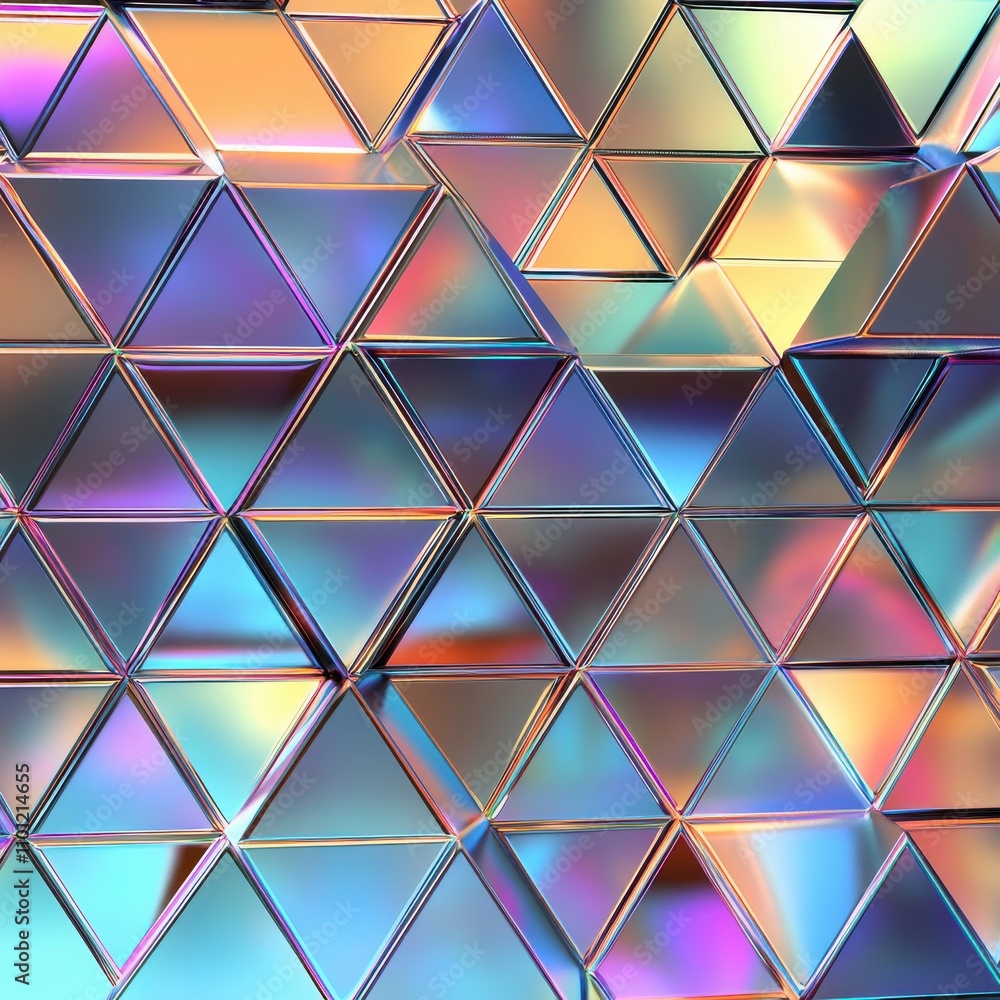 Poster a vibrant abstract pattern featuring iridescent triangular shapes in a stunning display of colors an