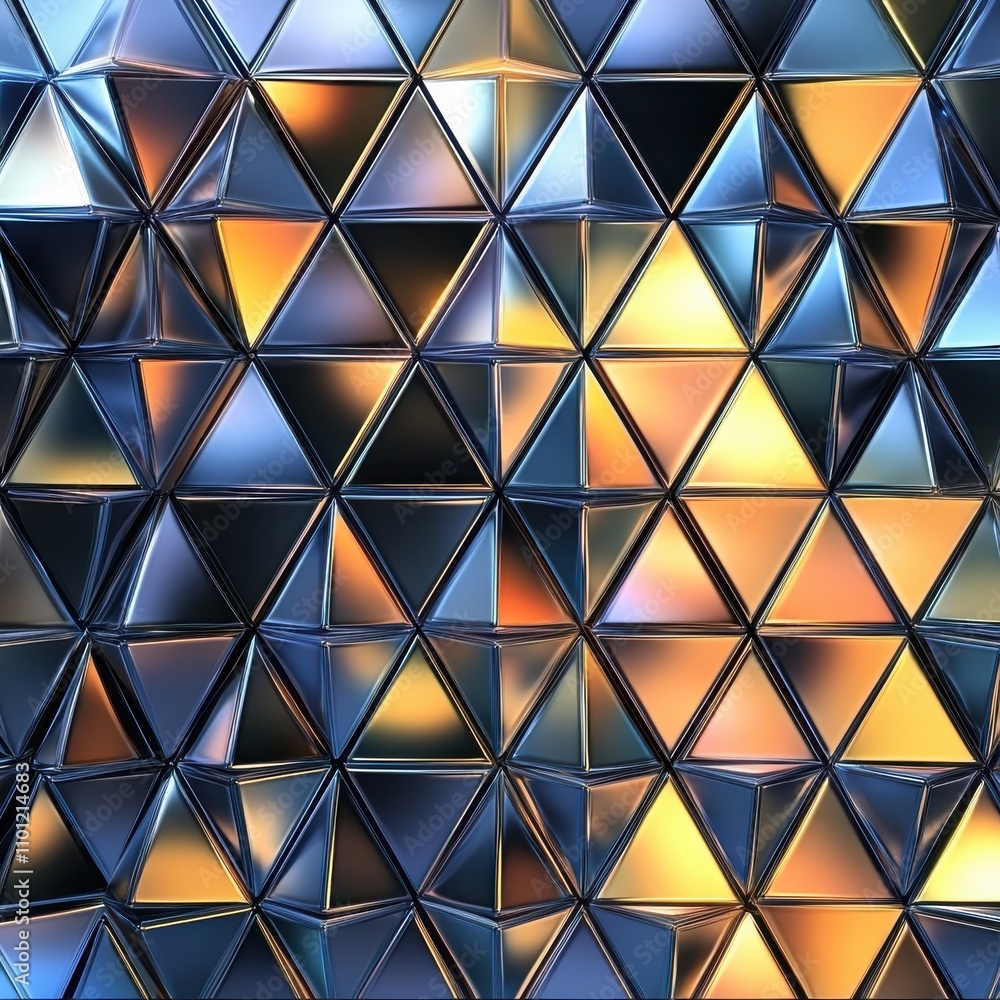 Aufkleber a stunning abstract pattern of metallic triangular shapes reflecting vibrant colors.