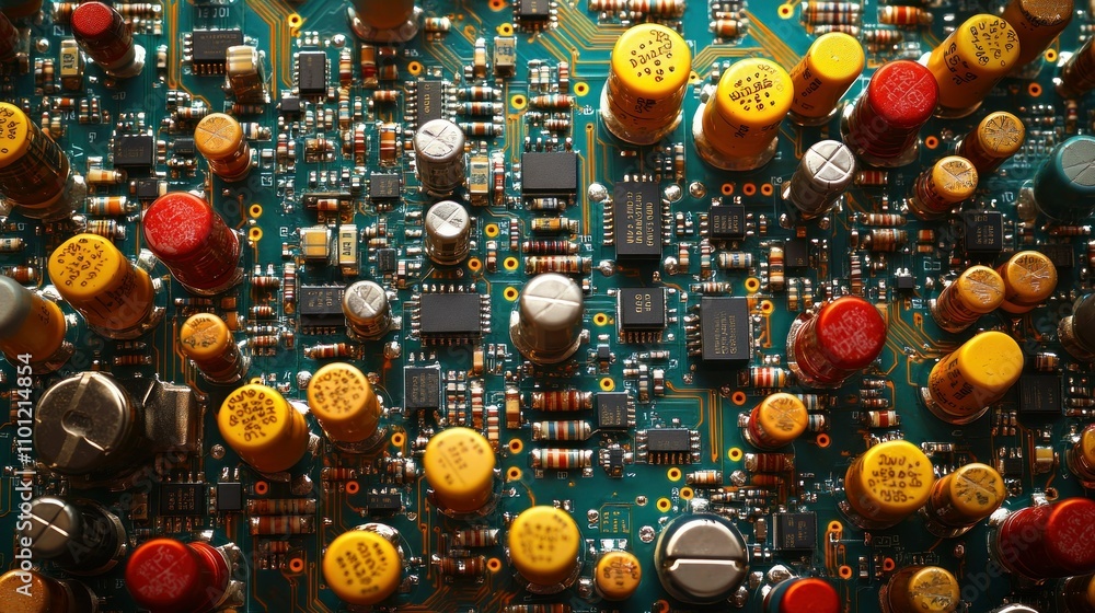 Poster capacitors and electronic circuit power supply components are placed in a proper arrangement on the 