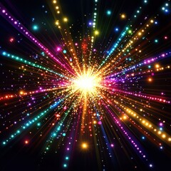 Obraz premium A vibrant explosion of colorful lights radiating outwards, creating a mesmerizing visual effect.