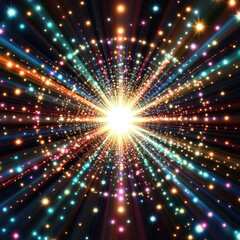 Obraz premium A vibrant explosion of colorful lights radiating outward into the cosmos, creating a sense of dynamic energy.