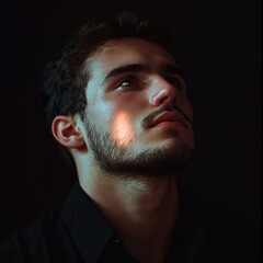 Obraz premium A Captivating Portrait: A Young Man's Contemplative Gaze