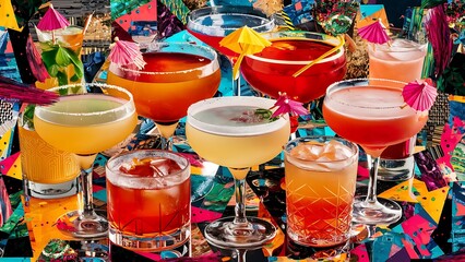 Set of alcoholic cocktails a collage background