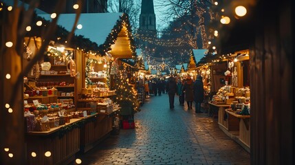 Enchanting Christmas Market Street Festive Holiday Scene