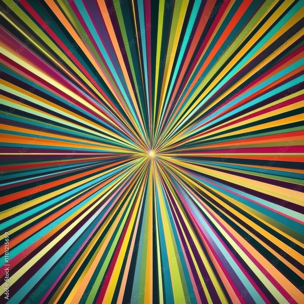 Poster a vibrant burst of colorful stripes radiating from the center, creating a dynamic and energetic visu