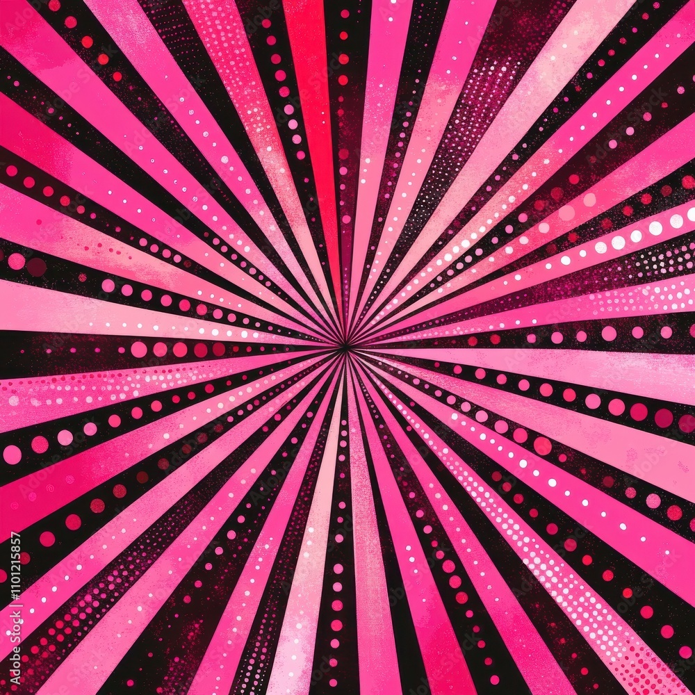 Poster vibrant pink radial background with dynamic lines and polka dots creating a sense of energy and move