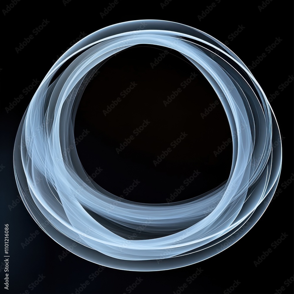 Poster abstract circular light trails on a dark background, creating a serene and modern visual effect.