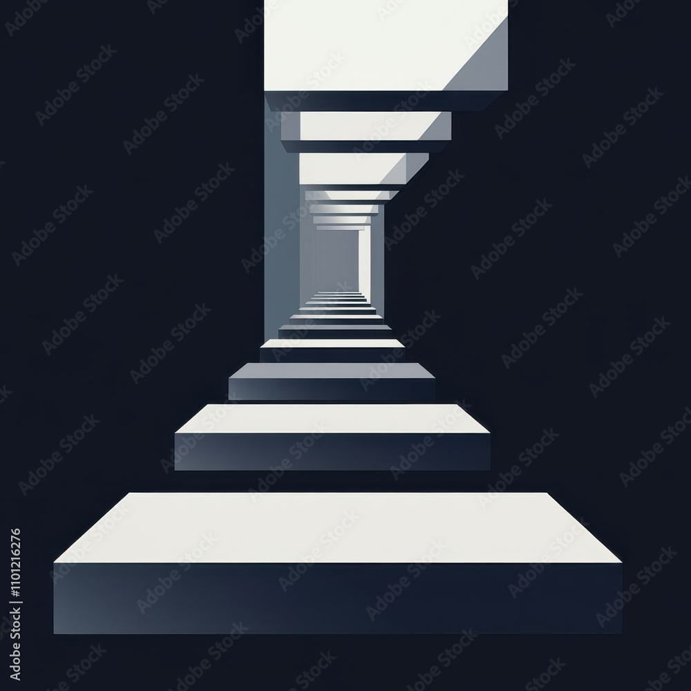 Aufkleber a surreal, minimalistic tunnel of rectangular shapes and shadows in monochrome hues creates a visual