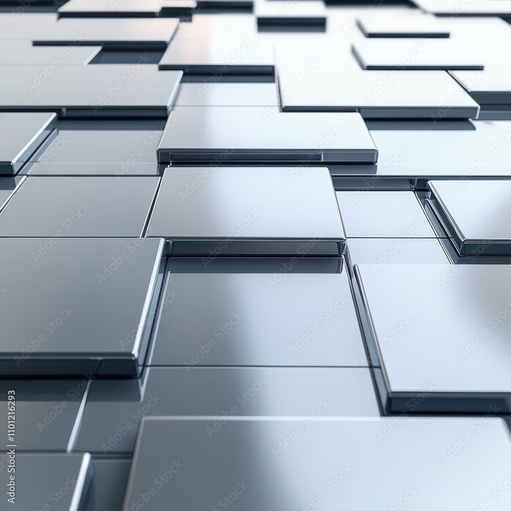 Aufkleber abstract close-up of shiny metallic blocks arranged in a contemporary geometric pattern.