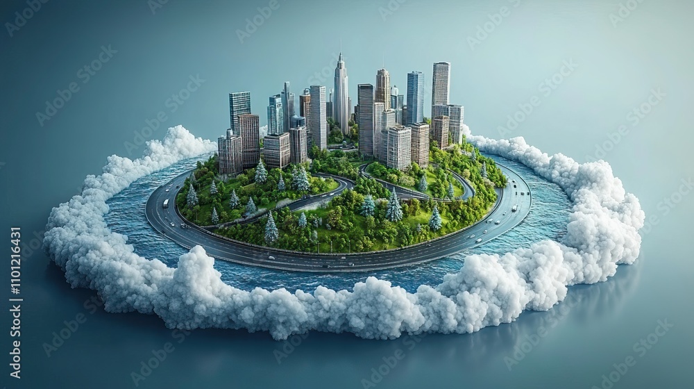Poster earth globe in three dimensions included is a highway design with city desert forest and snowy roads