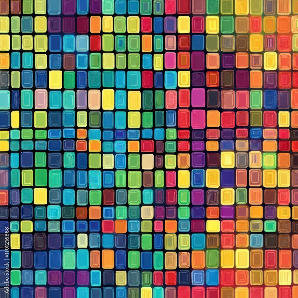 Poster a vibrant mosaic of colorful squares creating an eye-catching abstract pattern.