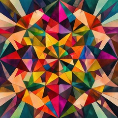 Obraz premium A vibrant abstract geometric pattern featuring colorful triangles radiating throughout the design.