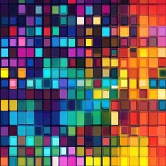 A vibrant abstract mosaic of colorful square tiles in various shades, evoking energy and creativity.
