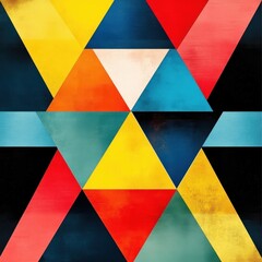 Fototapeta premium Vibrant geometric pattern featuring colorful triangular shapes in a harmonious arrangement.