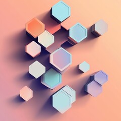 Fototapeta premium A vibrant composition of hexagonal shapes in soft pastel colors, creating a playful yet modern abstract design.