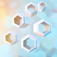 Obraz premium Abstract hexagonal shapes in a soft pastel background create a sense of depth and dimension.
