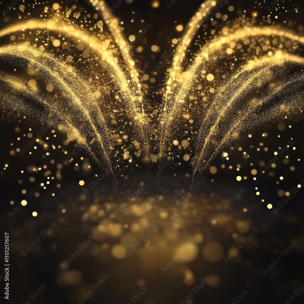 Poster a mesmerizing display of golden sparkles and streams illuminating the darkness, creating a magical a