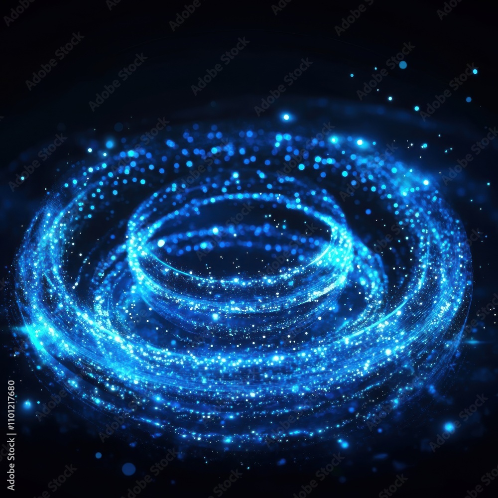 Poster an ethereal swirl of shimmering blue particles creating a mesmerizing vortex of light and motion.