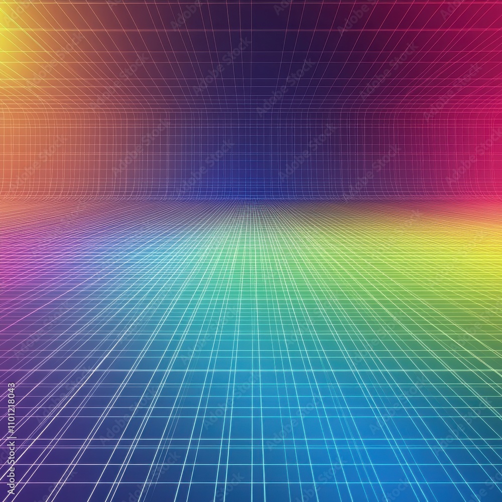 Poster colorful abstract grid background with vibrant hues and a sense of depth, creating a futuristic atmo