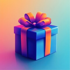 Obraz premium A vibrant blue gift box with an orange ribbon and bow, reflecting a cheerful and festive atmosphere.