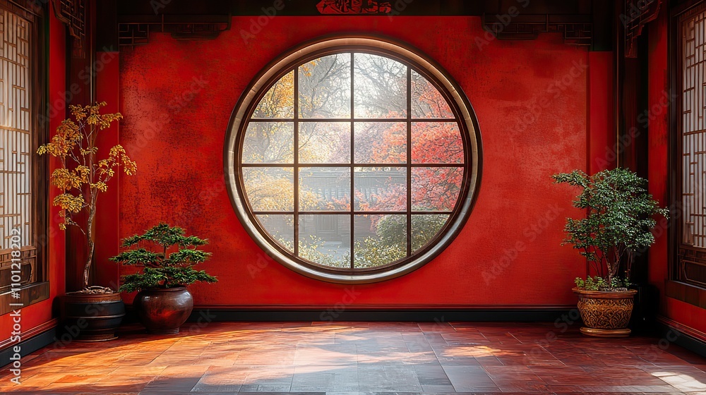 Poster empty platform with signboard wall chinese retro style rendering