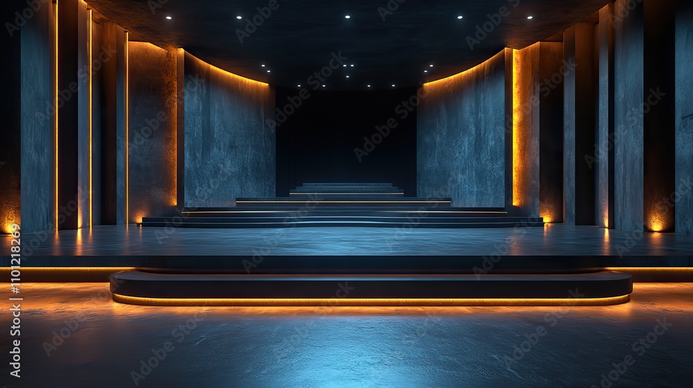 Poster empty room and stage with black background rendering