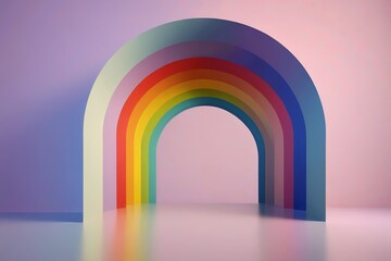 a brightly colored arch in a room with a pink wall