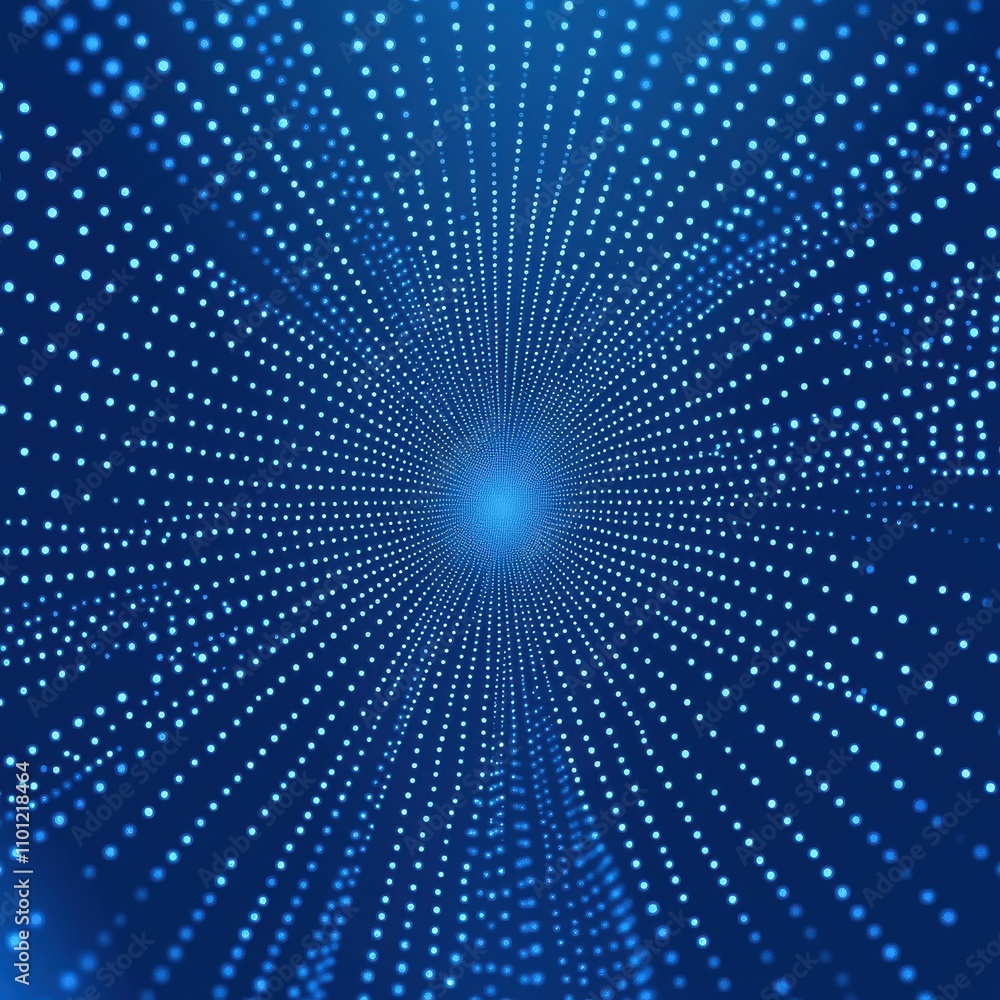 Poster a mesmerizing abstract pattern of blue dots converging towards the center, creating a sense of depth