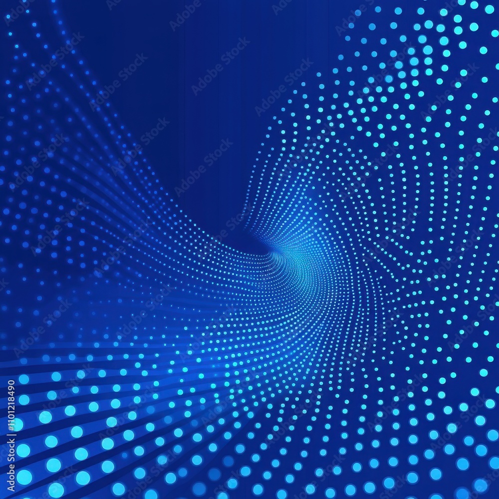 Poster a dynamic blue abstract background featuring swirling dots creating a sense of depth and movement.