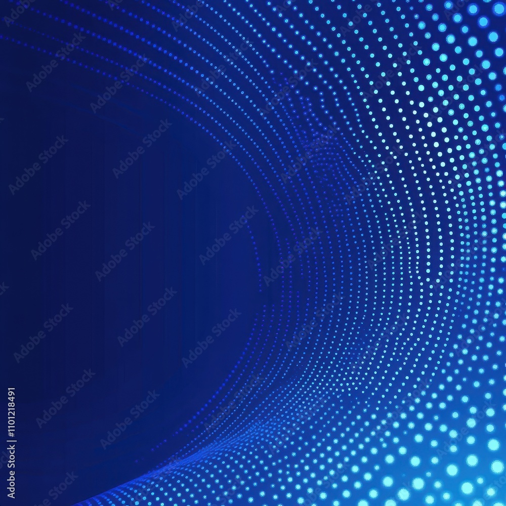 Poster dynamic blue background with glowing dots creating a wave effect, evoking a sense of depth and moder