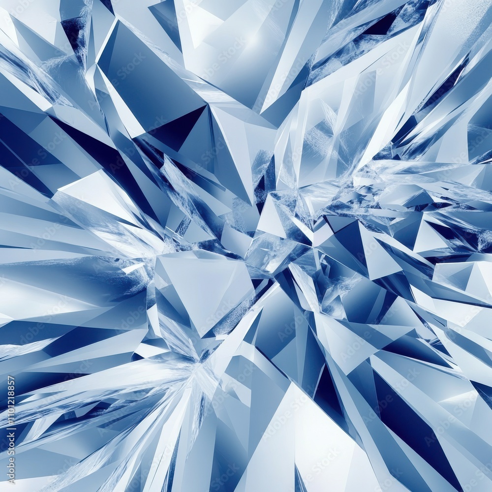 Poster vibrant blue crystal formations reflecting light with sharp angles and intricate patterns, creating 