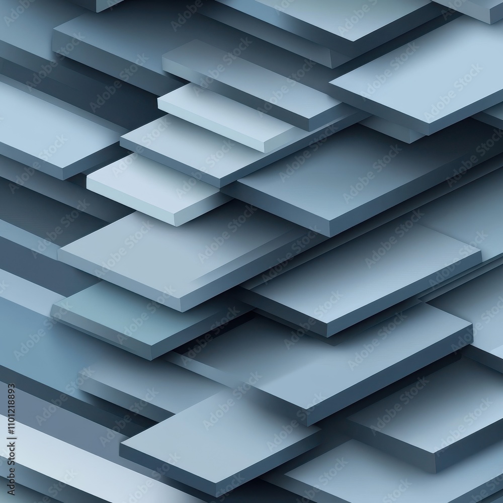 Poster abstract layers of blue geometric shapes creating a dynamic visual depth and texture.