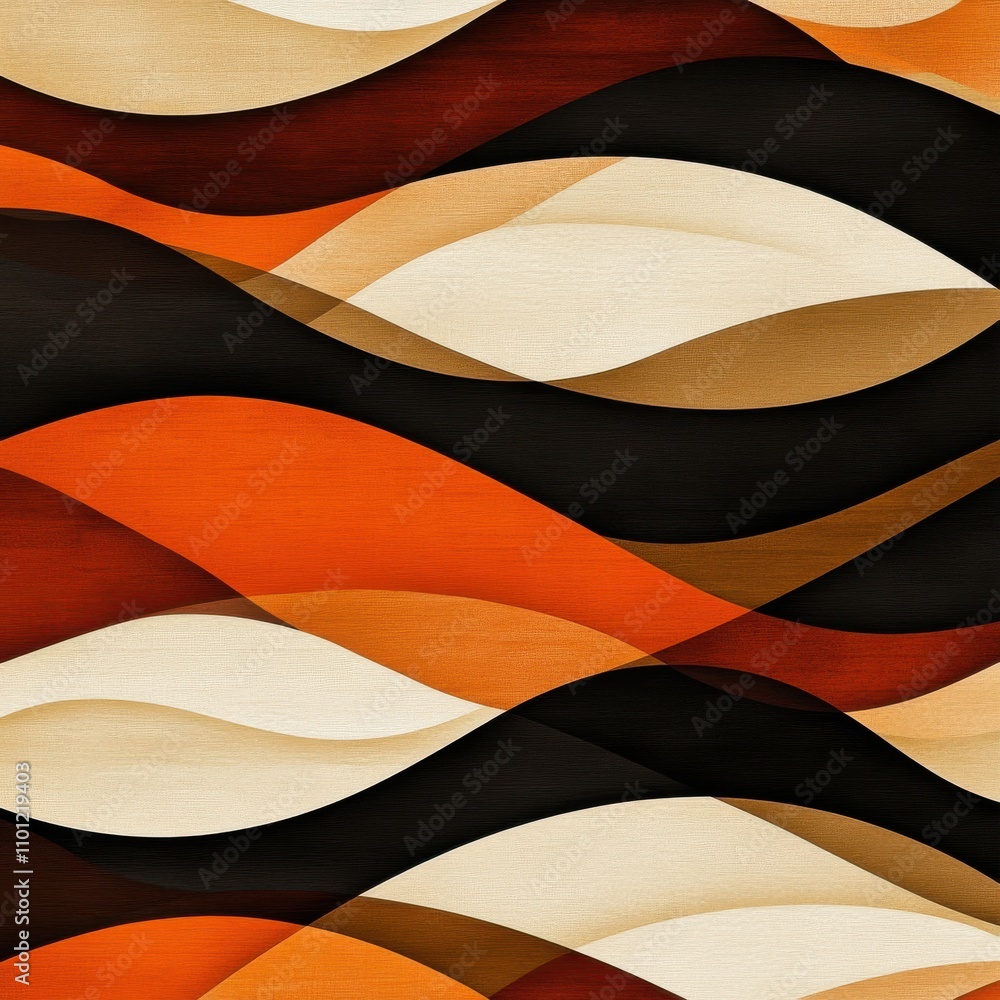 Poster abstract wave pattern in warm tones of orange, beige, and black, creating a dynamic and modern visua