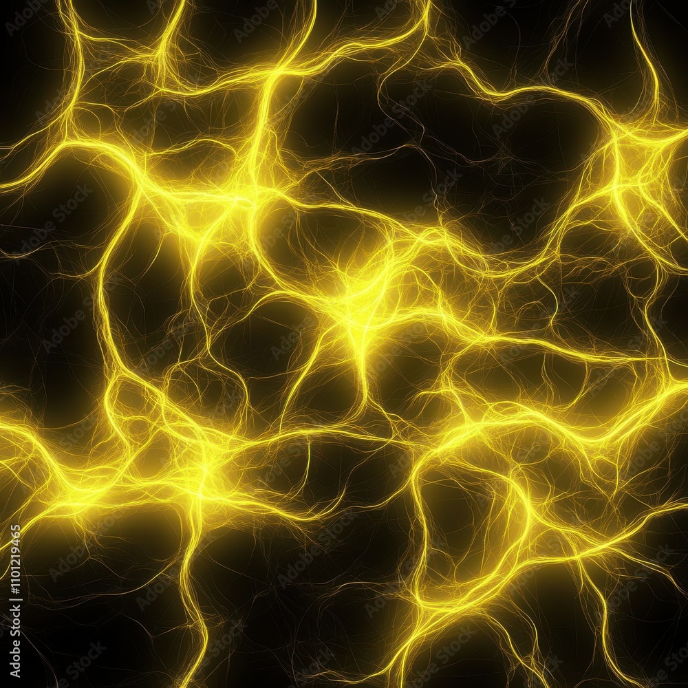 Poster an abstract representation of yellow energy lines on a dark background, evoking a sense of dynamic m