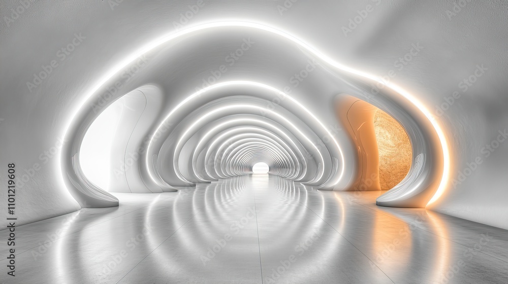 Poster empty white tunnel with futuristic style rendering 360 degree seamless panoramic view