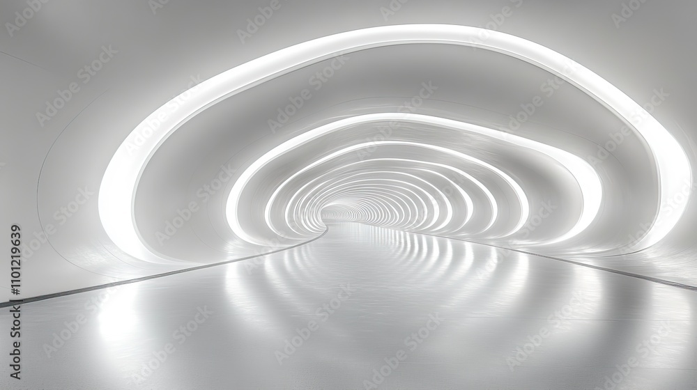 Poster empty white tunnel with futuristic style rendering 360 degree seamless panoramic view