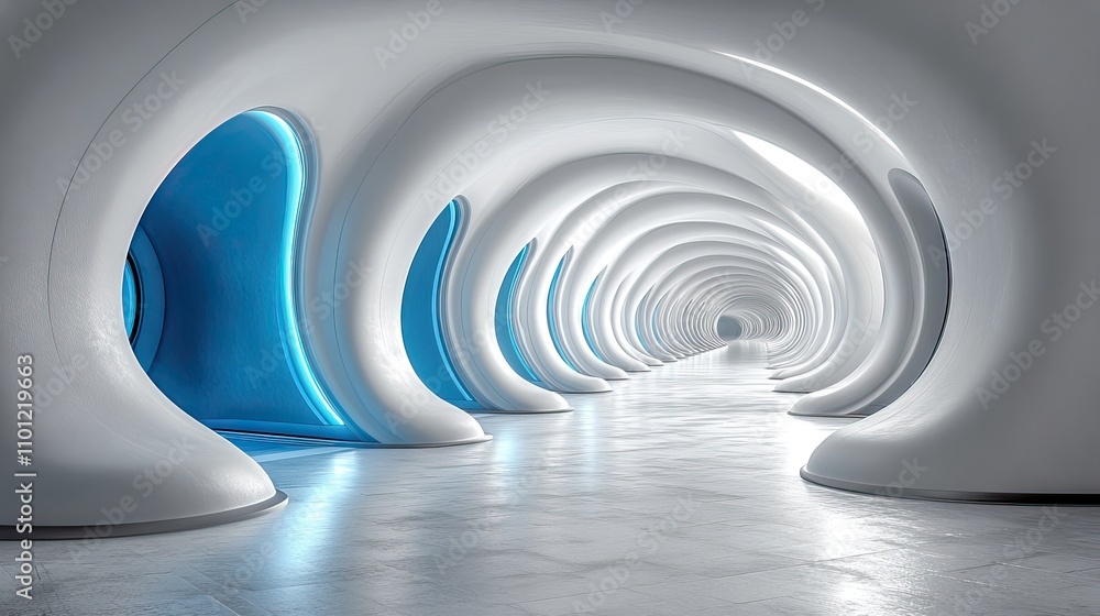 Poster empty white tunnel with futuristic style rendering 360 degree seamless panoramic view