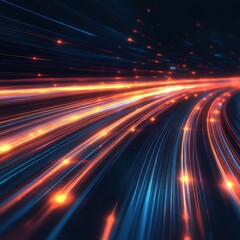 Obraz premium Abstract colorful light trails in blue and orange hues creating a dynamic sense of motion.