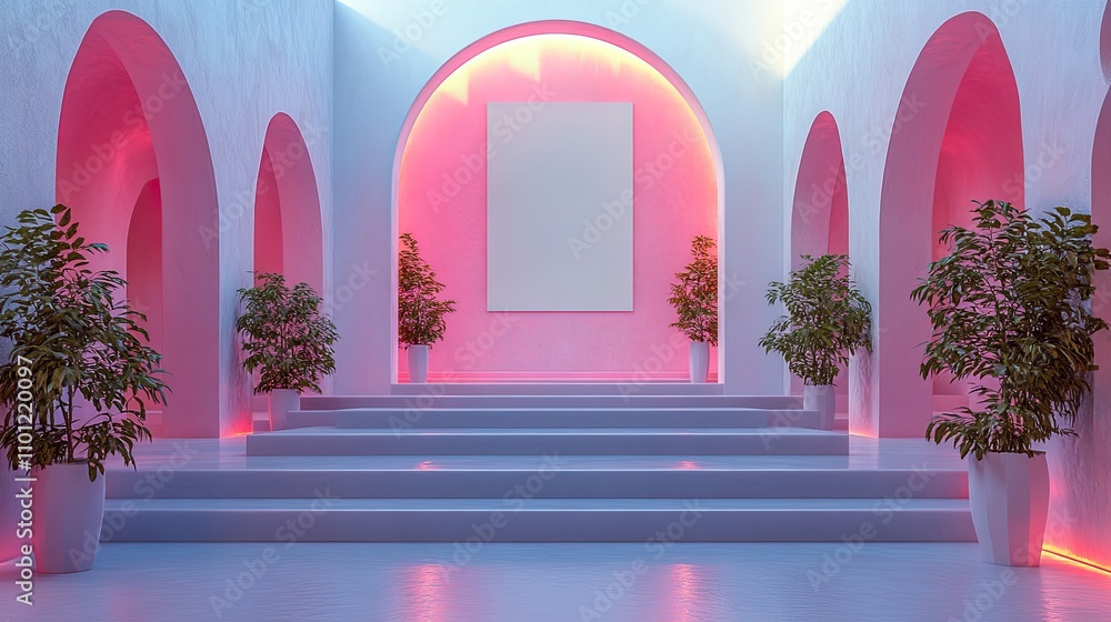 Poster exposition stage with blank billboard rendering