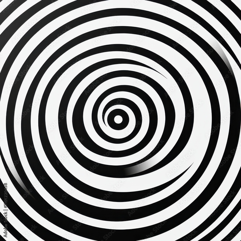 Poster a mesmerizing black and white spiral pattern that draws the eye into its depths, creating an illusio
