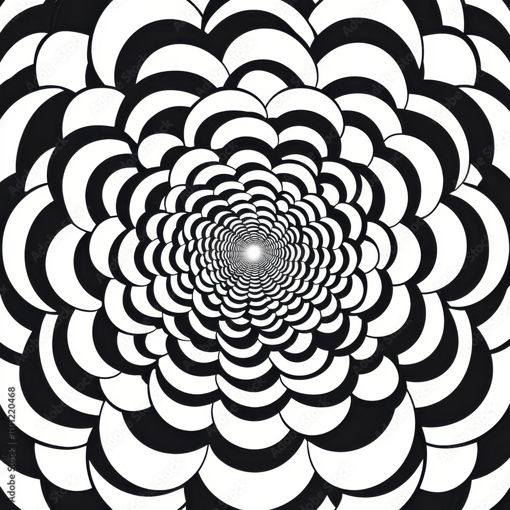 Poster intricate monochrome spiral pattern creating a hypnotic visual effect.
